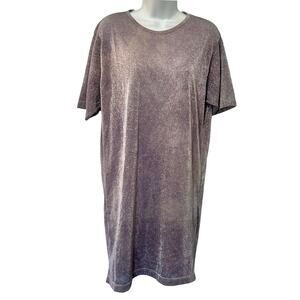 Vintage 90s Purple Swirl Glitter Short Sleeve Blouse Long Tee Shirt Top Size M